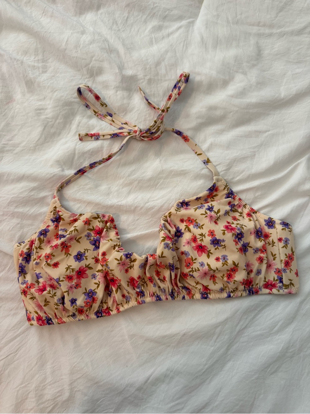 Shade & Shore Cream Floral Halter Camisole with Pink & Purple Blooms